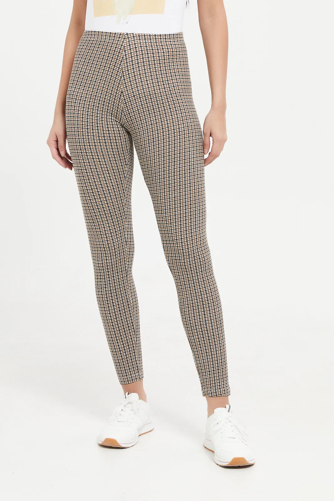 Women Grey Checked Leggings