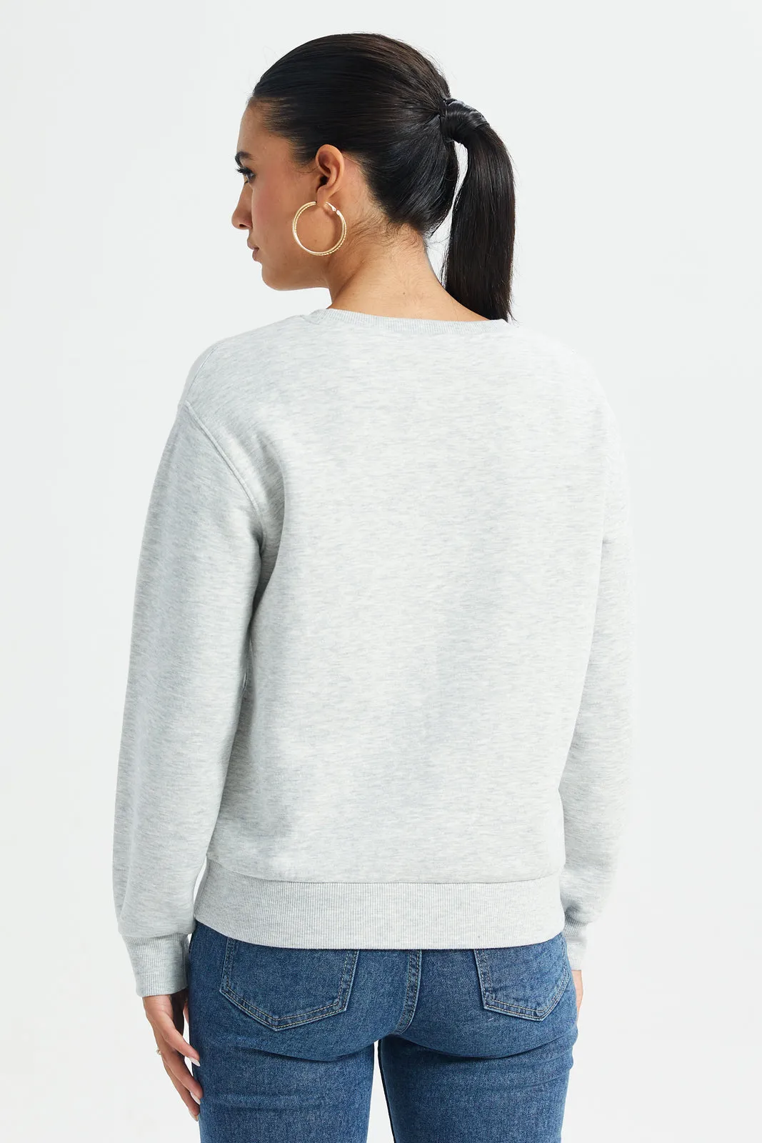 Women Grey Embroidered Sweatshirt