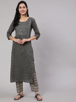 Women Grey Printed Straight Kurta With Trouser