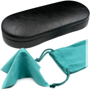 Women hard glasses Case - men eyeglass case medium size with Pouch & Cloth  (AS166L Black)