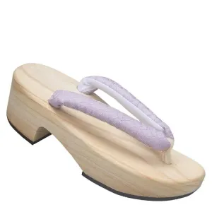 Women High Heel Geta Wooden Sandals【Purple Embroidery】