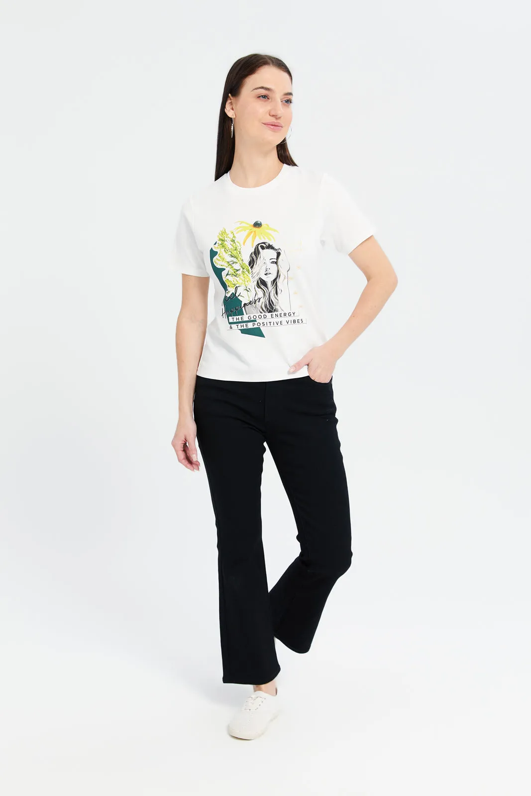 Women Ivory Printed T-Shirt