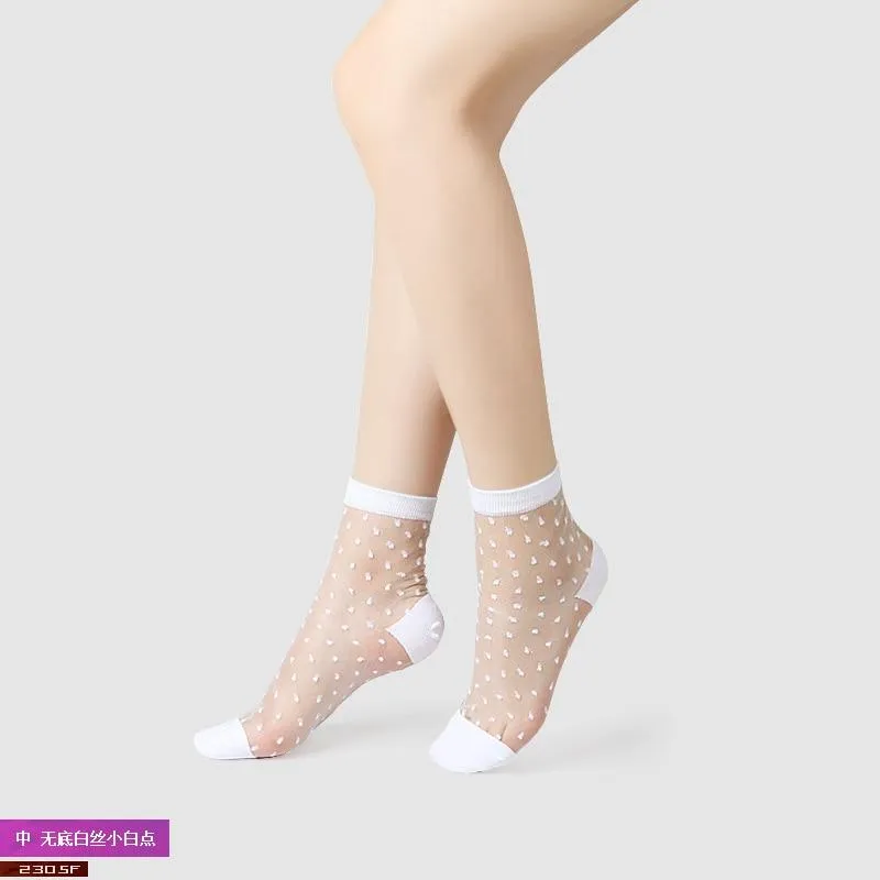 Women Lace Soft  Sheer Silk Elastic Mesh Knit Frill Trim Socks