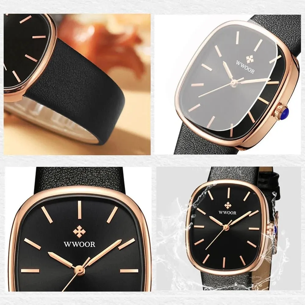 Women Leather Strap Watches - WWOOR Luxury Quartz, Water Resistant 3Bar, Shock Resistant