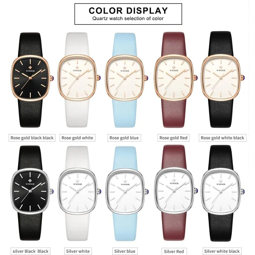 Women Leather Strap Watches - WWOOR Luxury Quartz, Water Resistant 3Bar, Shock Resistant