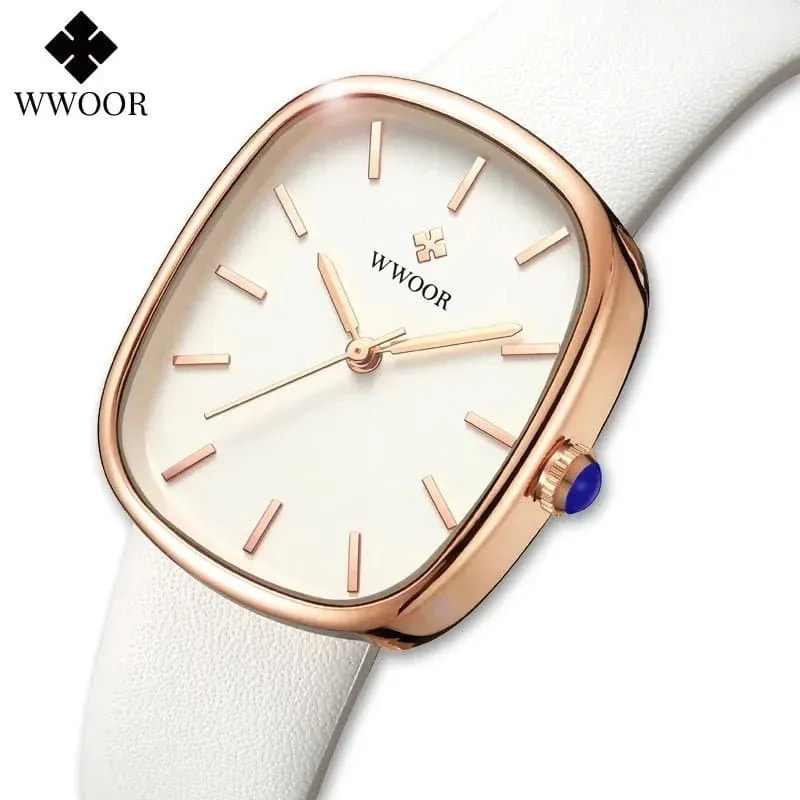 Women Leather Strap Watches - WWOOR Luxury Quartz, Water Resistant 3Bar, Shock Resistant