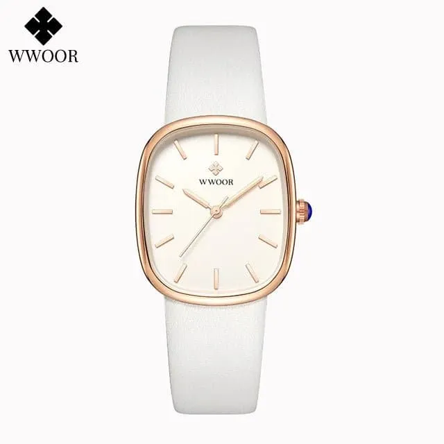 Women Leather Strap Watches - WWOOR Luxury Quartz, Water Resistant 3Bar, Shock Resistant