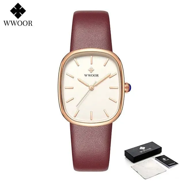 Women Leather Strap Watches - WWOOR Luxury Quartz, Water Resistant 3Bar, Shock Resistant