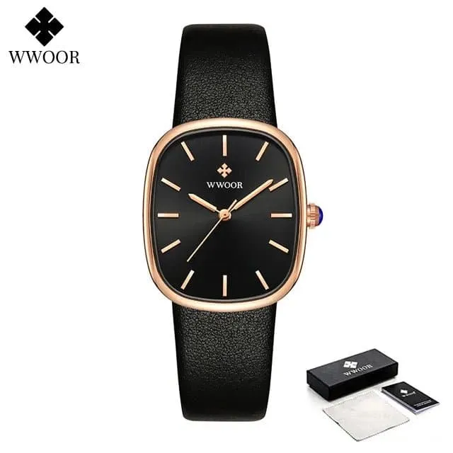 Women Leather Strap Watches - WWOOR Luxury Quartz, Water Resistant 3Bar, Shock Resistant