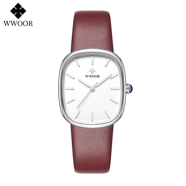 Women Leather Strap Watches - WWOOR Luxury Quartz, Water Resistant 3Bar, Shock Resistant