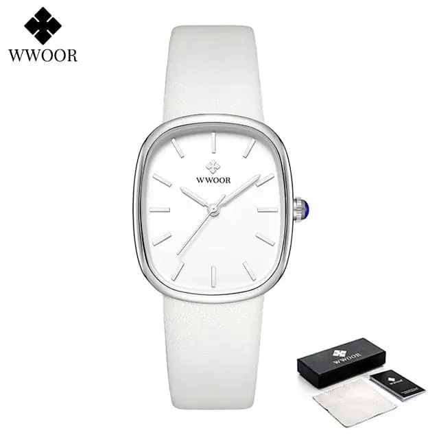 Women Leather Strap Watches - WWOOR Luxury Quartz, Water Resistant 3Bar, Shock Resistant