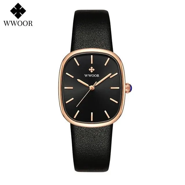 Women Leather Strap Watches - WWOOR Luxury Quartz, Water Resistant 3Bar, Shock Resistant