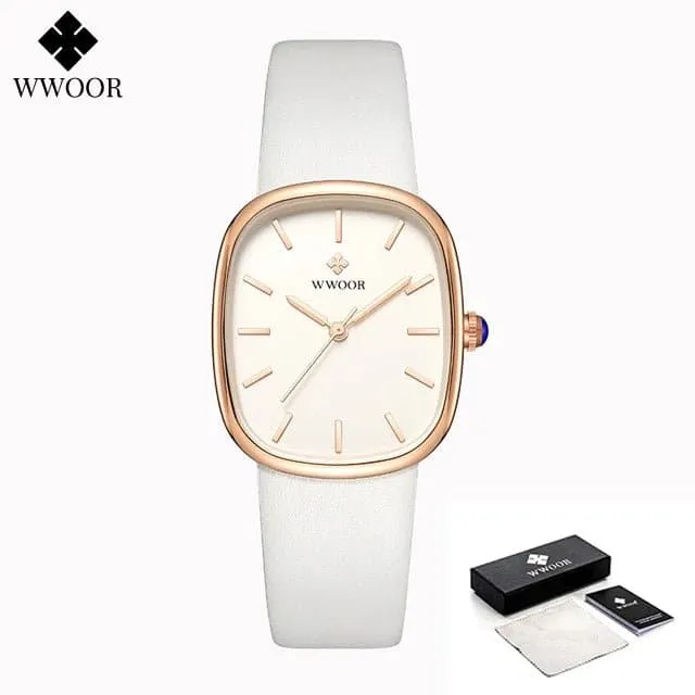 Women Leather Strap Watches - WWOOR Luxury Quartz, Water Resistant 3Bar, Shock Resistant