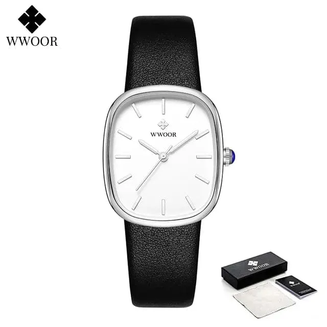 Women Leather Strap Watches - WWOOR Luxury Quartz, Water Resistant 3Bar, Shock Resistant