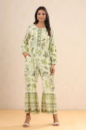 Women Light olive Rayon Printed Jumpsuit