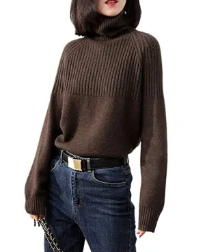 Women Loose Jumpers Wool Knit Split Thick Turtleneck Pullover Winter