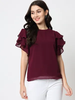 Women Maroon Solid Georgette Top