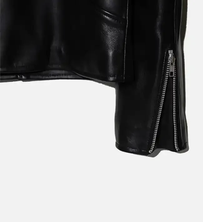 Women Minimal Black Biker Leather Jacket