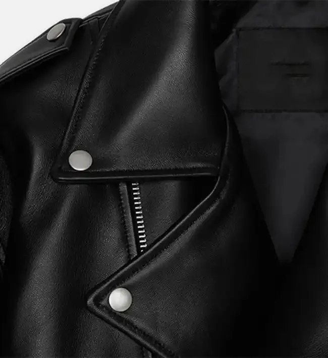 Women Minimal Black Biker Leather Jacket