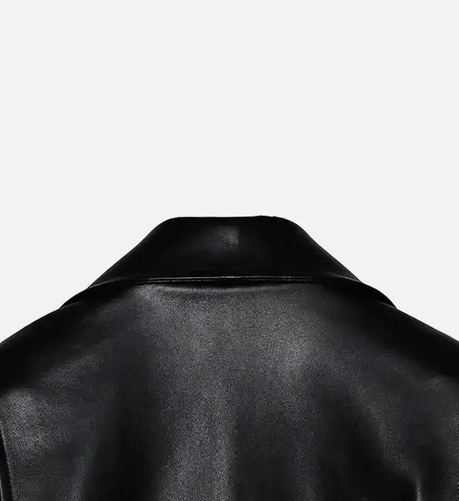 Women Minimal Black Biker Leather Jacket