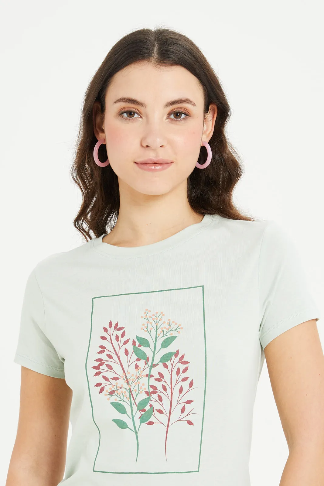 Women Mint Floral Printed T-Shirt