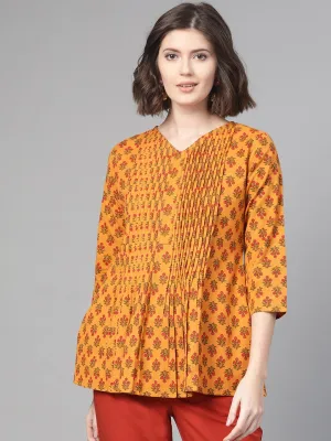 Women Mustard & Red A-Line Printed Top