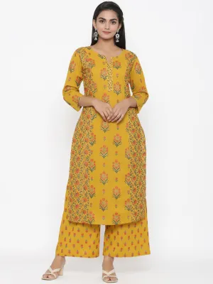 Women Mustard Printed Kurta Set