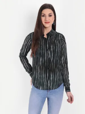 Women Navy Blue Relaxed Striped Casual Shirt