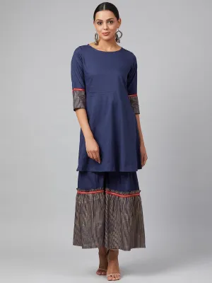 Women Navy Blue Solid Kurta