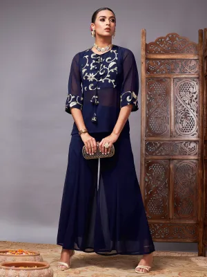 Women Navy Gota Embroidered Top With Palazzos