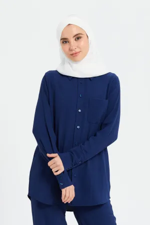 Women Navy Plain Oversized Shirt