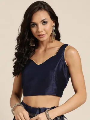 Women Navy Sweetheart Neck Crop Top