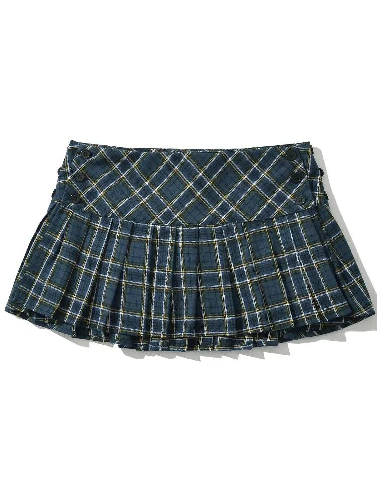 Women New Fashion Preppy Style Plaid Printed Pleated Mini Skirt Hot Sweet Low Waist Sexy Super Short Skirts