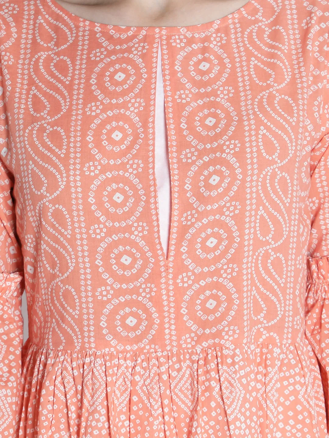 Women Peach And White  Printed Dress