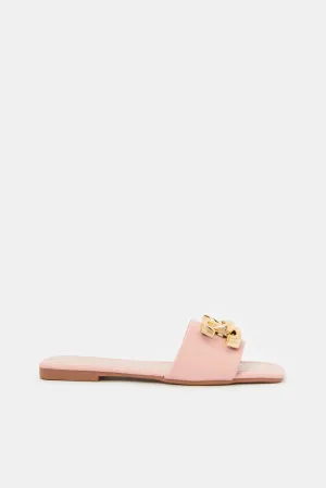 Women Pink Chain Trim Mule