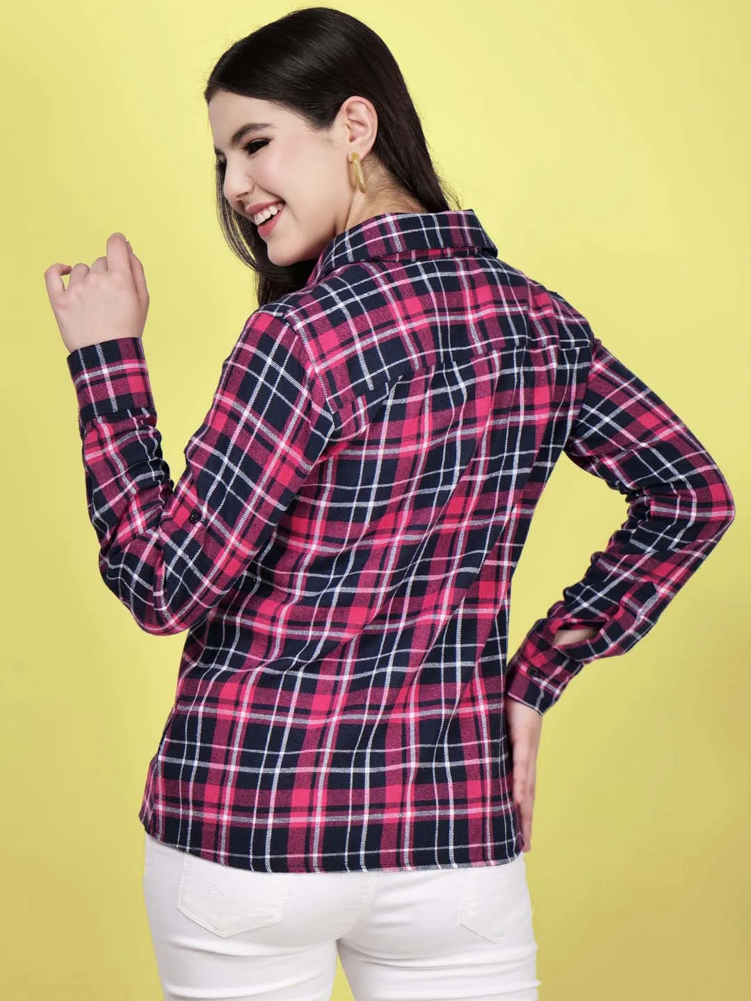 Women Pink Check Cotton Shirt