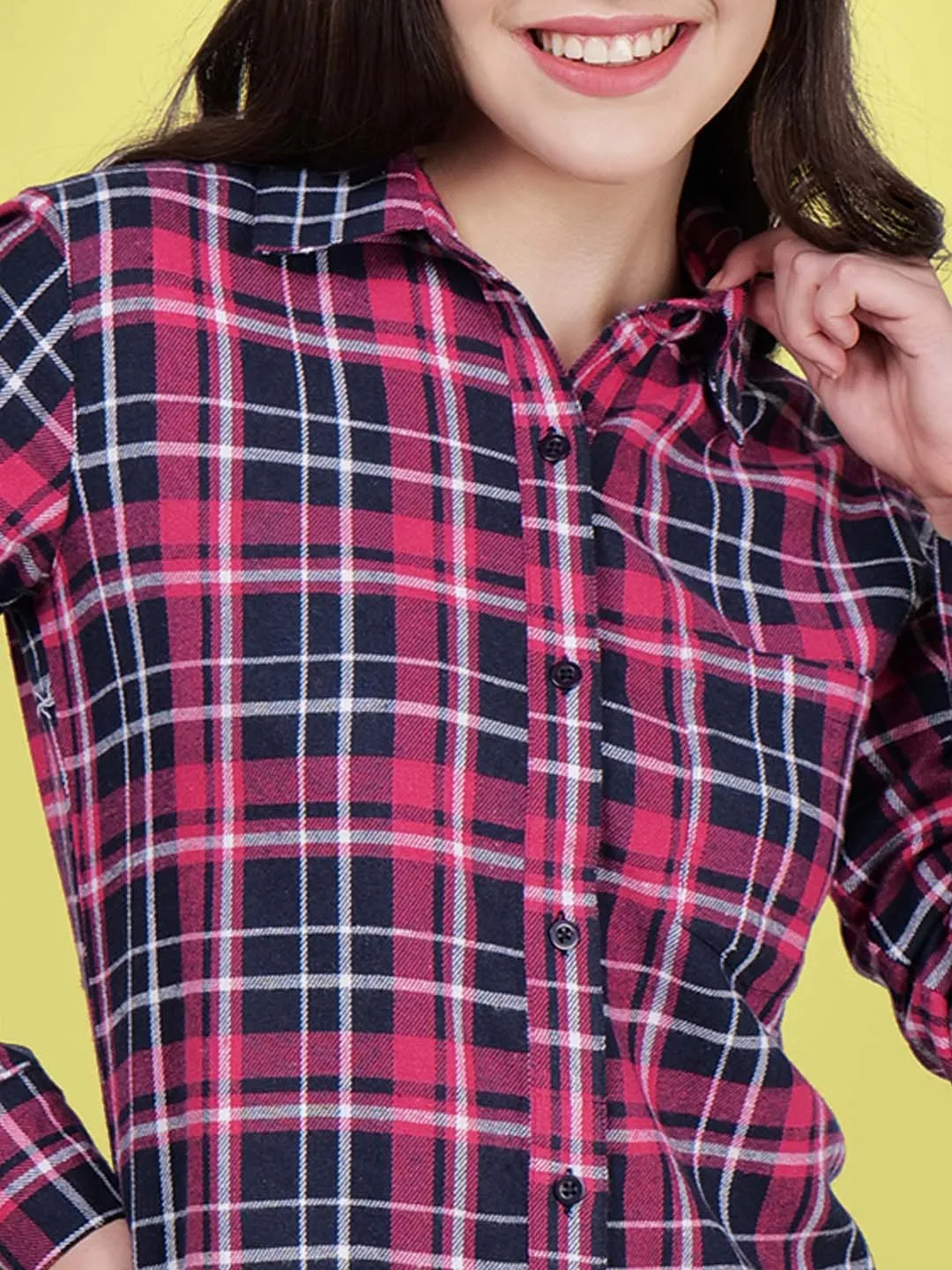 Women Pink Check Cotton Shirt