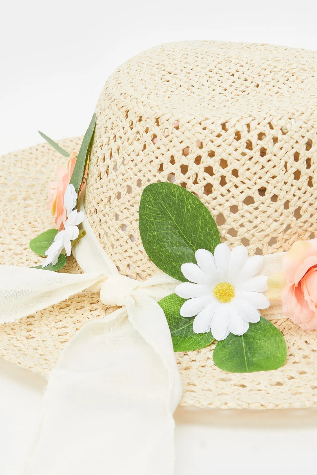 Women Pink Color Floral Embellished Hat