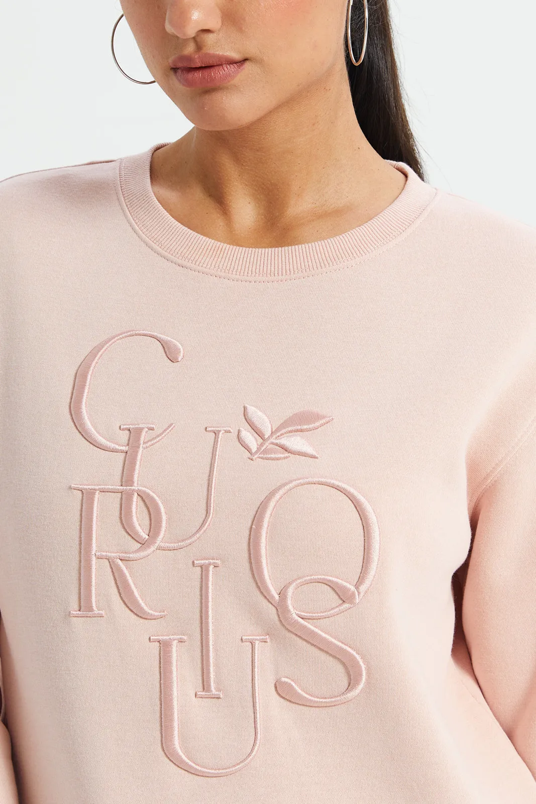 Women Pink Embroidered Sweatshirt