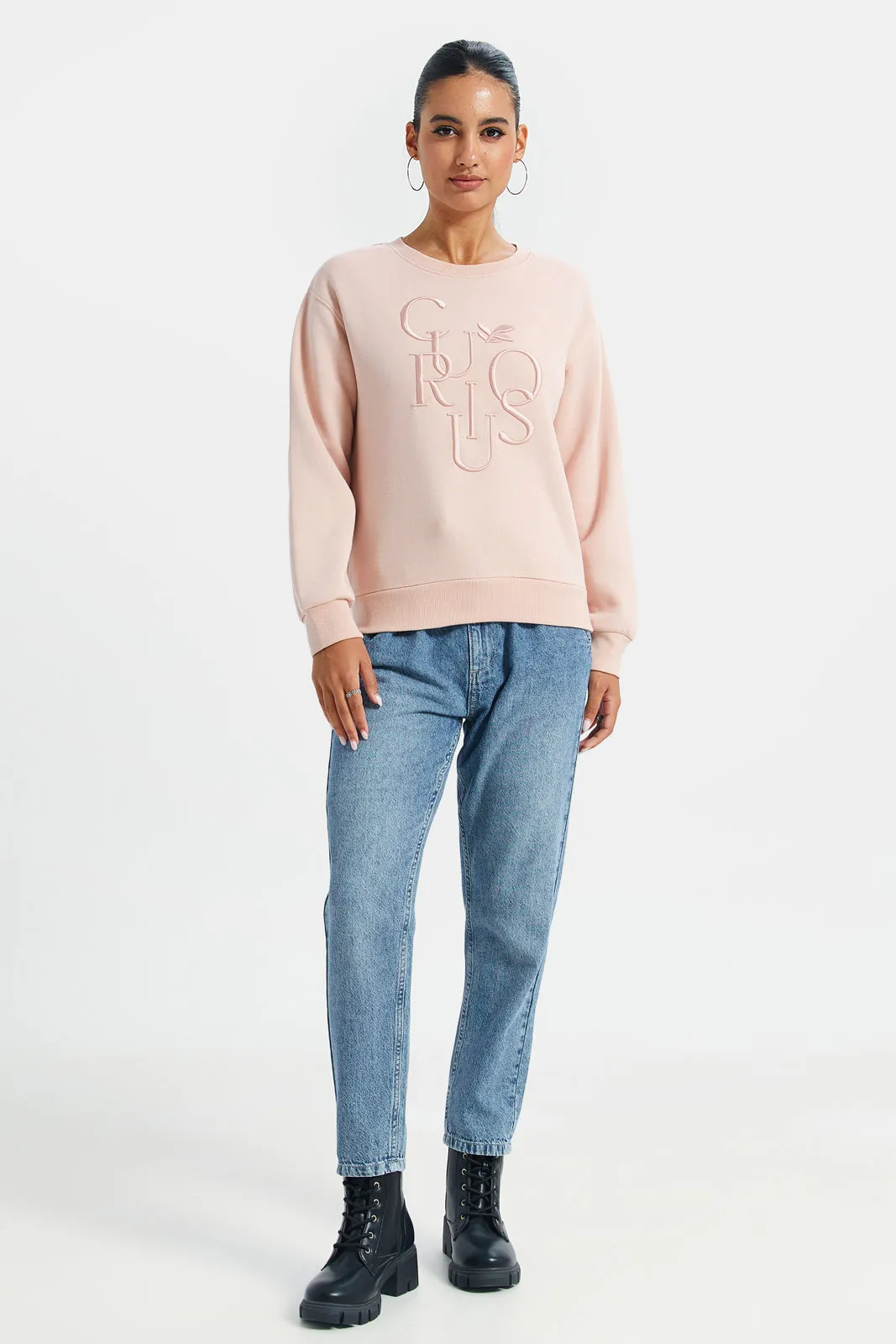 Women Pink Embroidered Sweatshirt