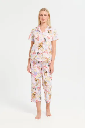 Women Pink Floral Classic Pyjama Set (2 Piece)