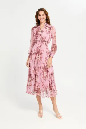 Women Pink Floral Plisse Dress