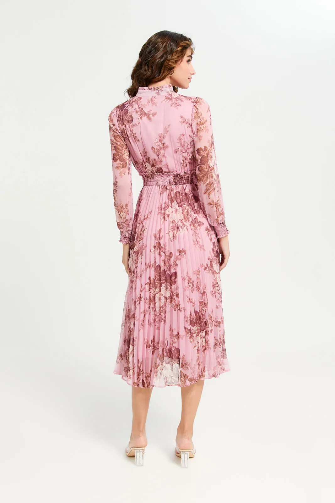 Women Pink Floral Plisse Dress