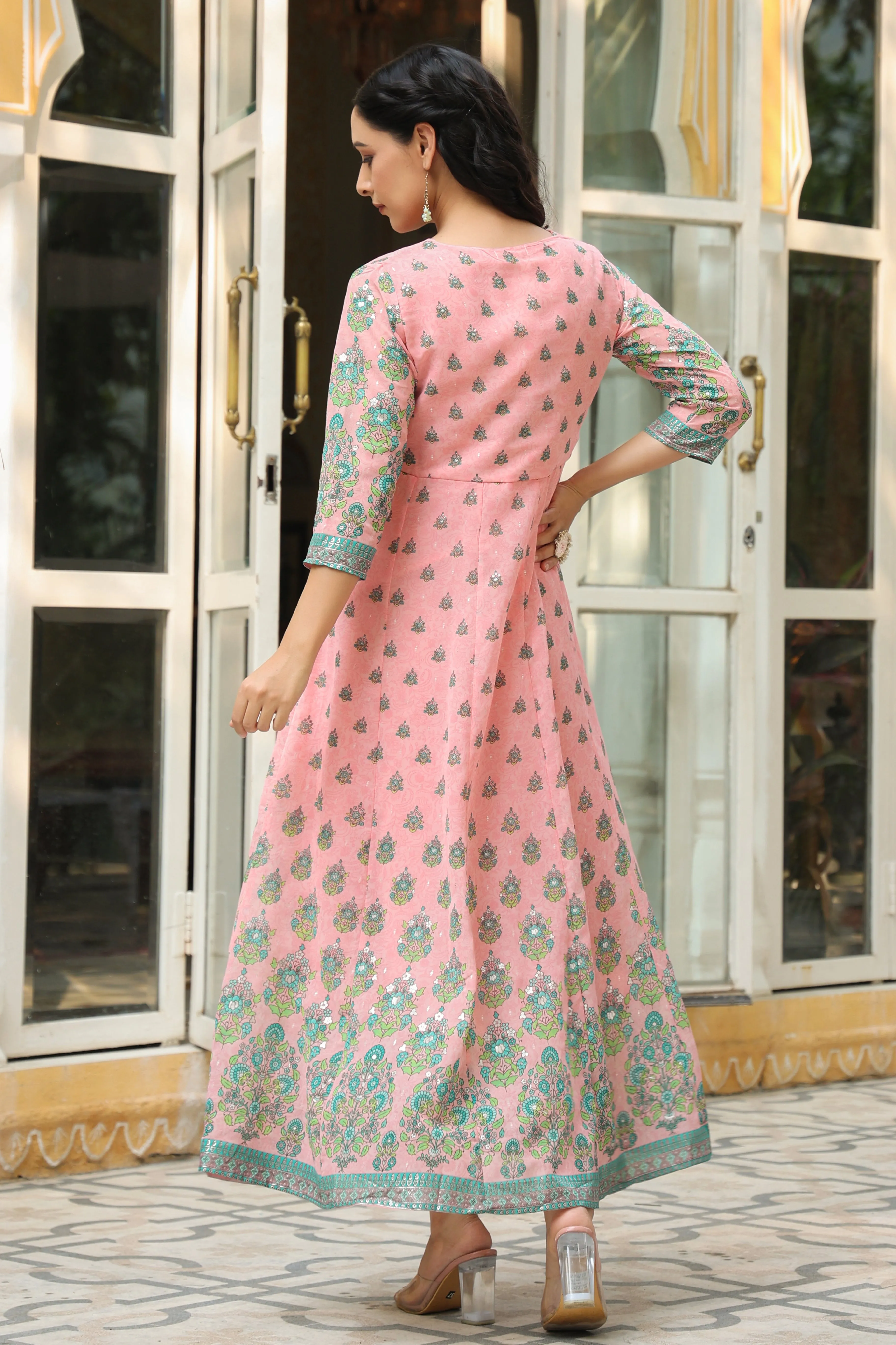 Women Pink Georgette Printed Dress