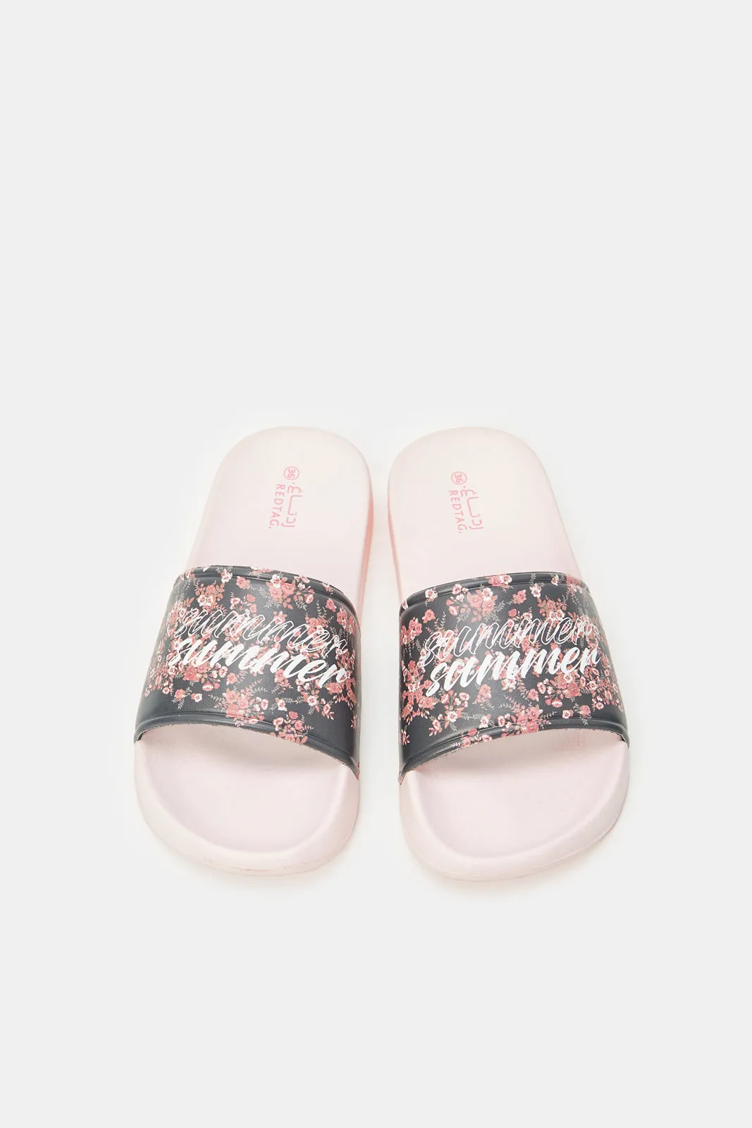 Women Pink Hello Summer Printed Slide