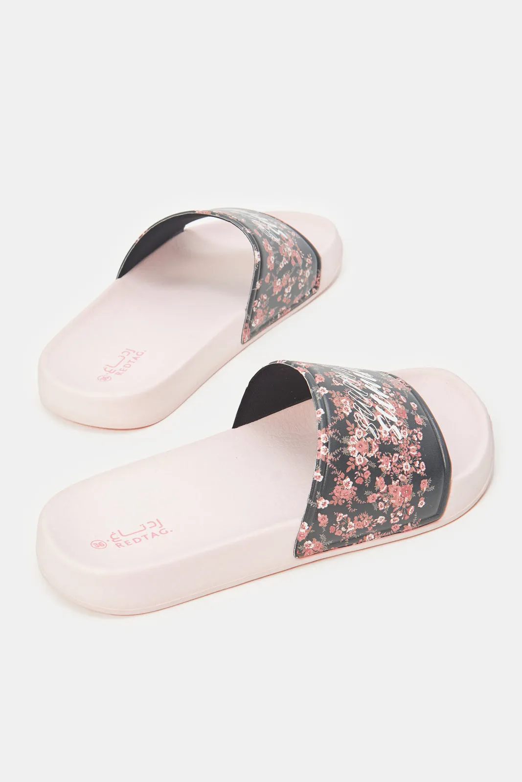 Women Pink Hello Summer Printed Slide