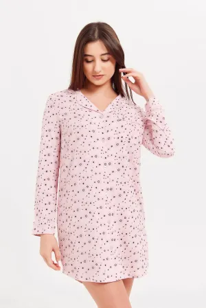 Women Pink Printed Nightgown