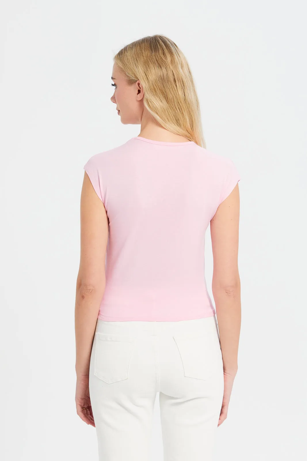 Women Pink Round Neck Top