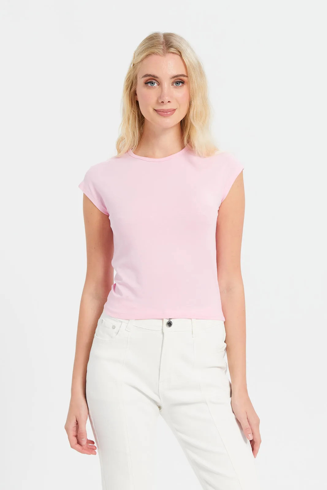 Women Pink Round Neck Top