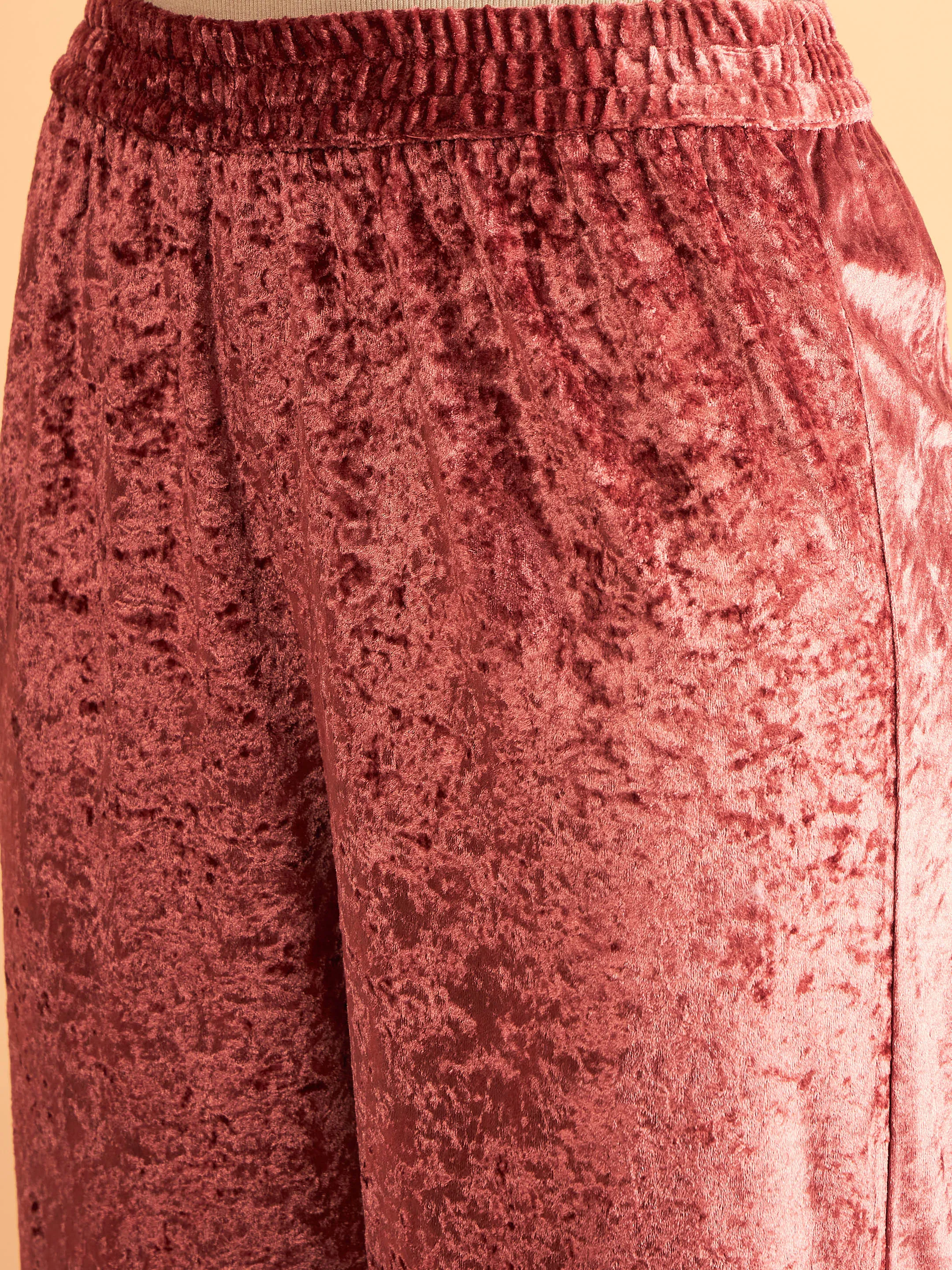 Women Pink Velvet Straight Pants